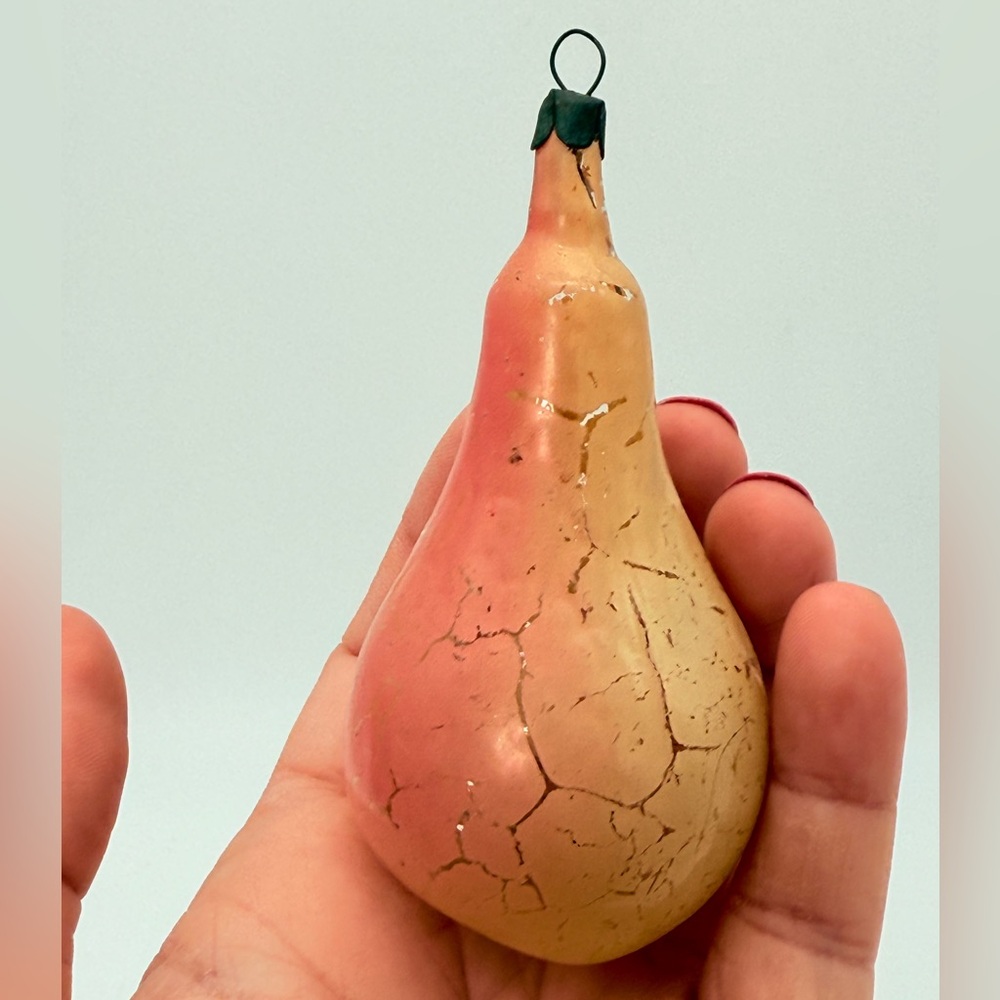 Vintage MCM glass pear fruit ornament - ussr 60s Christmas tree ornament pear